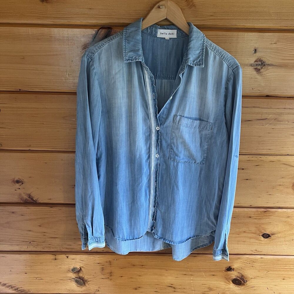 Bella Dahl Shirt Womens Medium Blue Western Button Top Tencel USA Woven Tape